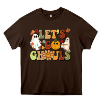 Chocolate Brown halloween lets go ghouls Heavy Core Tee - BarkalooDesign