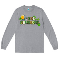 Heather Grey Beer and shamrock Long Sleeve Tee - CowGirlArtShop