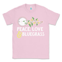 Bubblegum Pink peace , love & bluegrass   banjo nature vines illu Classic Tee - DesignPulse