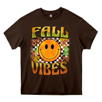 Chocolate Brown fall vibes smiley face Heavy Core Tee - BarkalooDesign