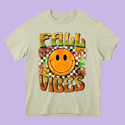 Fall Vibes Smiley Face Heavy Core Tee Designed By Barkaloodesign