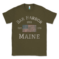 Army Green Bar Harbor Maine USA American Flag Established ME Vintage Classic Tee - PixelWave