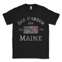 Black Bar Harbor Maine USA American Flag Established ME Vintage Classic Tee - PixelWave