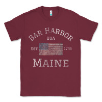 Burgundy Bar Harbor Maine USA American Flag Established ME Vintage Classic Tee - PixelWave