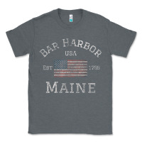 Charcoal Heather Bar Harbor Maine USA American Flag Established ME Vintage Classic Tee - PixelWave