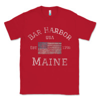 Red Bar Harbor Maine USA American Flag Established ME Vintage Classic Tee - PixelWave