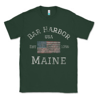 Sports Green Bar Harbor Maine USA American Flag Established ME Vintage Classic Tee - PixelWave