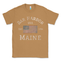 Toasted Coconut Bar Harbor Maine USA American Flag Established ME Vintage Classic Tee - PixelWave