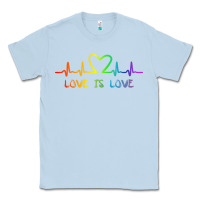 Dusty Blue LGBT Love Rainbow Heartbeat Classic Tee - PixelWave