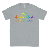 Heather Grey LGBT Love Rainbow Heartbeat Classic Tee - PixelWave
