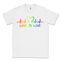 White LGBT Love Rainbow Heartbeat Classic Tee - PixelWave