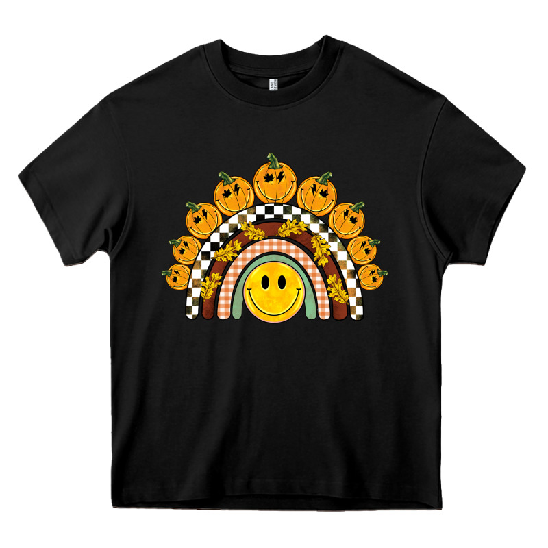Fall Smiley Face Groovy Rainbow Heavy Core Tee by BarkalooDesign | Teevron