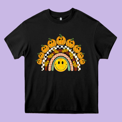 Fall Smiley Face Groovy Rainbow Heavy Core Tee Designed By Barkaloodesign