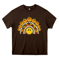 Chocolate Brown fall smiley face groovy rainbow Heavy Core Tee - BarkalooDesign