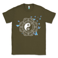 Army Green yin yang with butterflies ancient chinese yin yang Classic Tee - Craftify