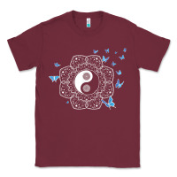 Burgundy yin yang with butterflies ancient chinese yin yang Classic Tee - Craftify