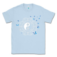 Dusty Blue yin yang with butterflies ancient chinese yin yang Classic Tee - Craftify