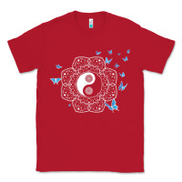 Red yin yang with butterflies ancient chinese yin yang Classic Tee - Craftify