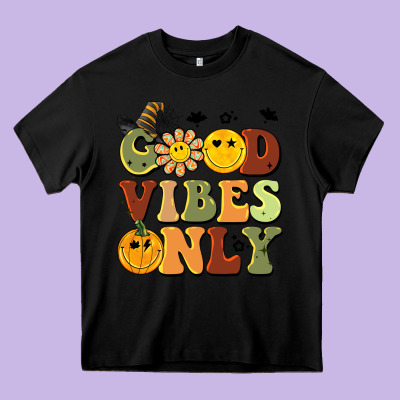 Halloween Good Vibes Only Heavy Core Tee Designed By Barkaloodesign