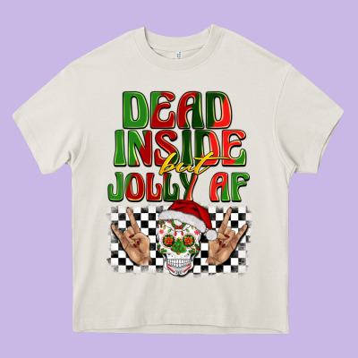 Dead Inside But Jolly Af Heavy Core Tee Designed By Barkaloodesign