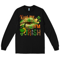 Black St. Patrick's Kiss me I'm Irish with lip Long Sleeve Tee - HowdyJamesFarm