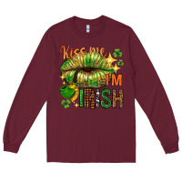 Burgundy St. Patrick's Kiss me I'm Irish with lip Long Sleeve Tee - HowdyJamesFarm