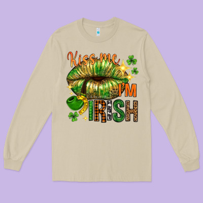 St. Patrick's Kiss Me I'm Irish With Lip Long Sleeve Tee Designed By Howdyjamesfarm