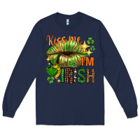 Navy St. Patrick's Kiss me I'm Irish with lip Long Sleeve Tee - HowdyJamesFarm