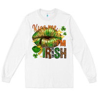 White St. Patrick's Kiss me I'm Irish with lip Long Sleeve Tee - HowdyJamesFarm