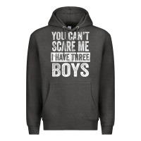 Charcoal Heather You Can't Scare Me I Have Three Boys Funny Sons Mom Dad Gift Premium Hoodie - DesignPulse