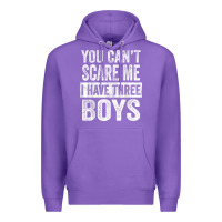 Purple You Can't Scare Me I Have Three Boys Funny Sons Mom Dad Gift Premium Hoodie - DesignPulse
