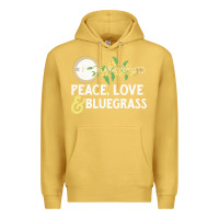 Antique Gold peace , love & bluegrass   banjo nature vines illu Premium Hoodie - DesignPulse