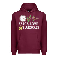 Burgundy peace , love & bluegrass   banjo nature vines illu Premium Hoodie - DesignPulse
