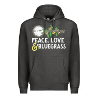 Charcoal Heather peace , love & bluegrass   banjo nature vines illu Premium Hoodie - DesignPulse