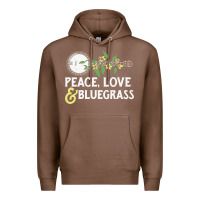 Chestnut peace , love & bluegrass   banjo nature vines illu Premium Hoodie - DesignPulse