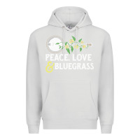 Dove Grey peace , love & bluegrass   banjo nature vines illu Premium Hoodie - DesignPulse