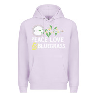 Lilac peace , love & bluegrass   banjo nature vines illu Premium Hoodie - DesignPulse