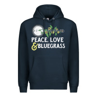 Navy peace , love & bluegrass   banjo nature vines illu Premium Hoodie - DesignPulse