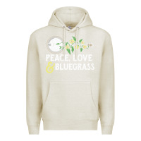 Oatmeal Heather peace , love & bluegrass   banjo nature vines illu Premium Hoodie - DesignPulse