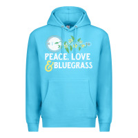 Ocean Blue peace , love & bluegrass   banjo nature vines illu Premium Hoodie - DesignPulse