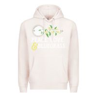 Pale Pink peace , love & bluegrass   banjo nature vines illu Premium Hoodie - DesignPulse