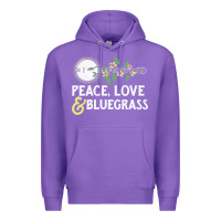 Purple peace , love & bluegrass   banjo nature vines illu Premium Hoodie - DesignPulse
