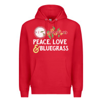 Red peace , love & bluegrass   banjo nature vines illu Premium Hoodie - DesignPulse