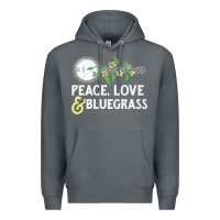 Rock peace , love & bluegrass   banjo nature vines illu Premium Hoodie - DesignPulse