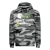 Slate Camo peace , love & bluegrass   banjo nature vines illu Premium Hoodie - DesignPulse