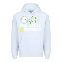 White peace , love & bluegrass   banjo nature vines illu Premium Hoodie - DesignPulse