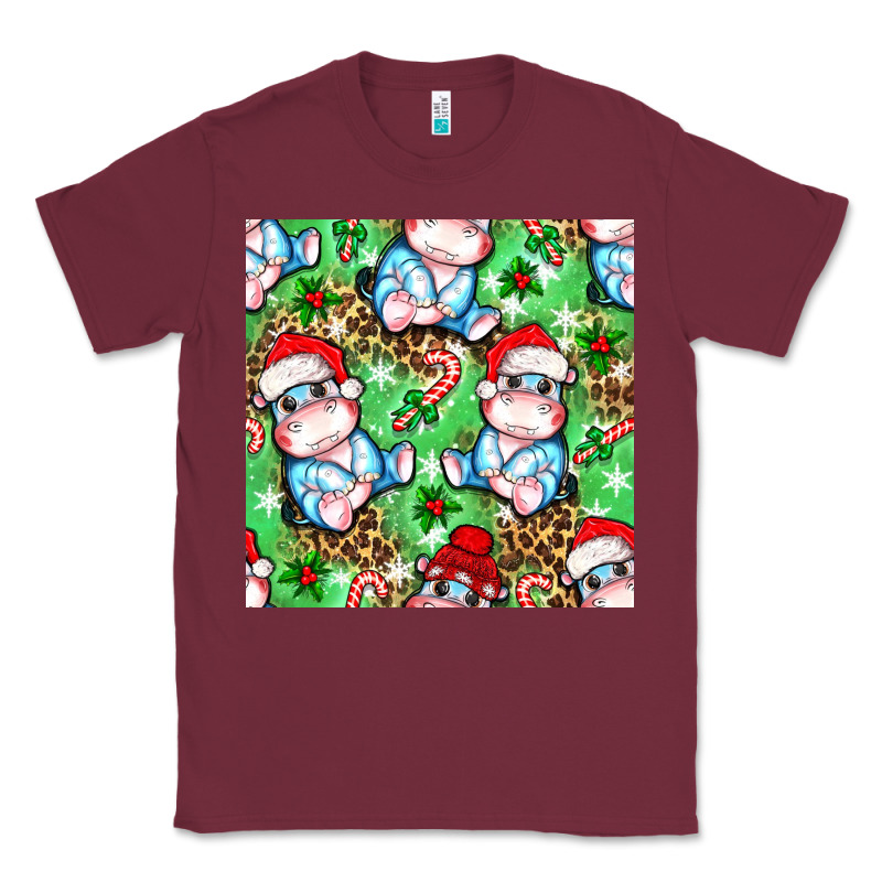 Christmas Cute Hippo Sitting Classic Tee by NancyCooperArtShop | Teevron
