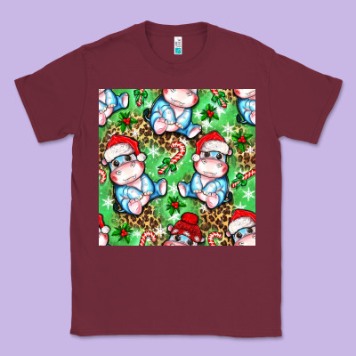 Christmas Cute Hippo Sitting Classic Tee Designed By Nancycooperartshop