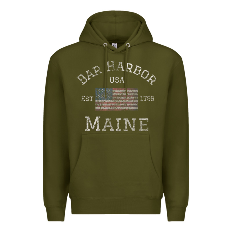 Bar Harbor Maine Usa American Flag Established Me Vintage Premium Hoodie by PixelWave | Teevron