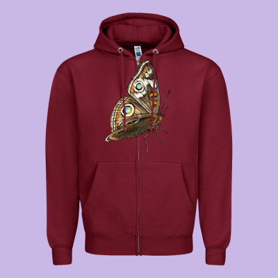 Flying Common Buckeye Butterfly Zipper Hoodie Designed By Lillyallendesigns